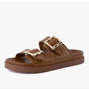 JOIE Brown Slide Sandals with Gold Bamboo Design Labels SIZE 6